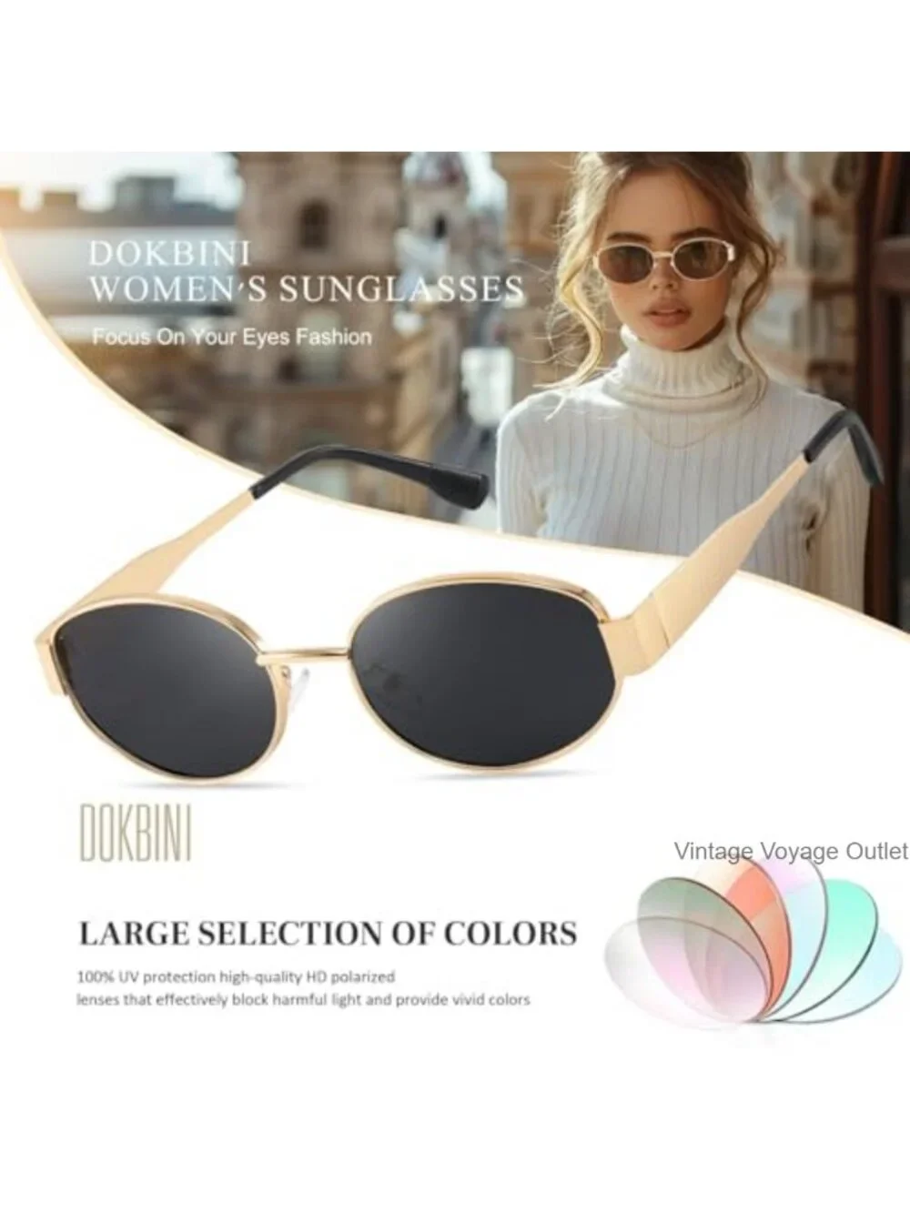 Polarized Oval Sunglasses Retro Metal Frame UV Protection